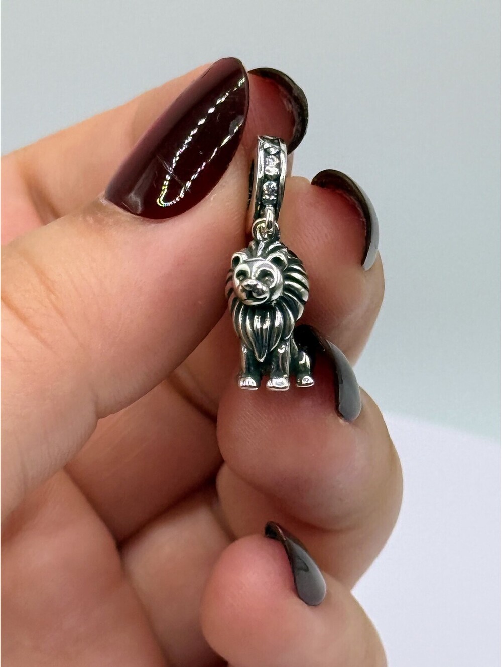Silver Tone Lion Dangle Charm Large Hole Bead European Snake Chain Bracelet